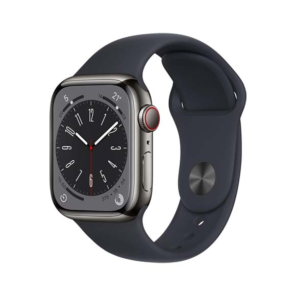 Apple Watch Series 8 GPS + Cellular 45 mm, Boîtier en Acier Inoxydable Graphite, Bracelet Sport Minuit，Apple Certified Refurbished