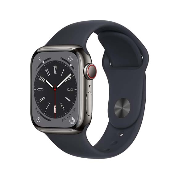 Apple Watch Series 8 GPS + Cellular 45 mm, Boîtier en Acier Inoxydable Graphite, Bracelet Sport Minuit